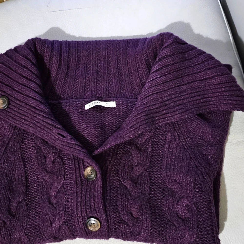 Old Navy Womens Purple Sweater Poncho Size XXL Cable Knit Button Sides Cardigan - Picture 6 of 10